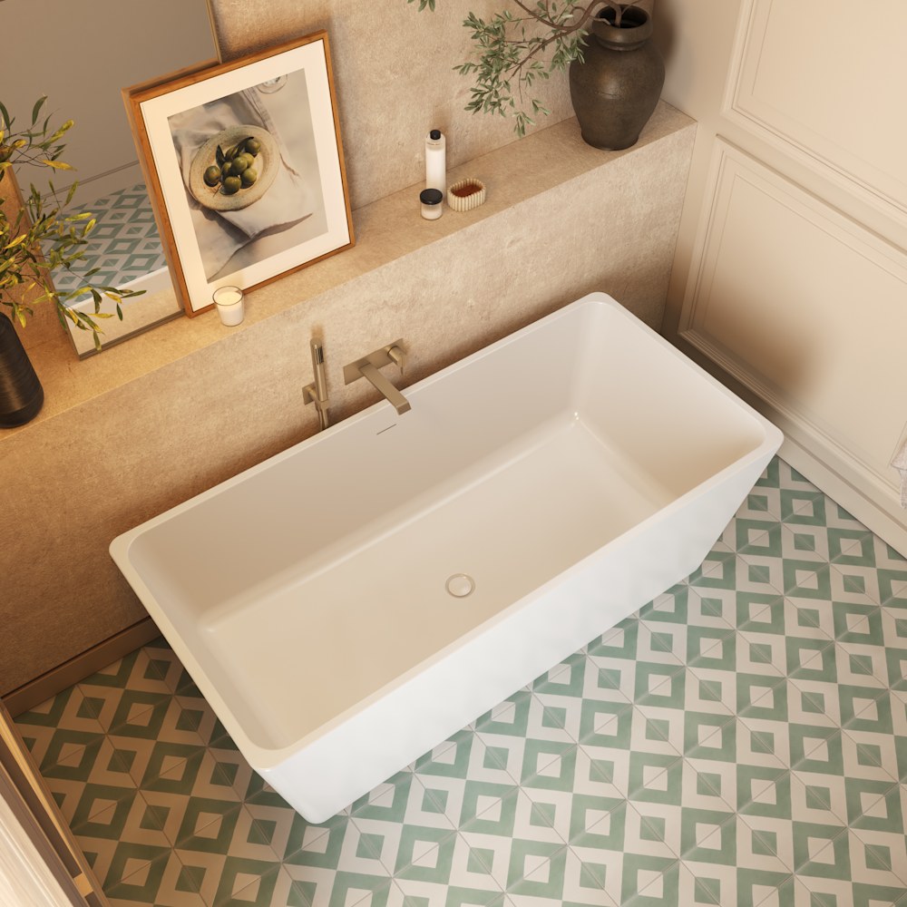 BERN F1 3167 Bathtub with Integrated Linear Overflow and White Drain