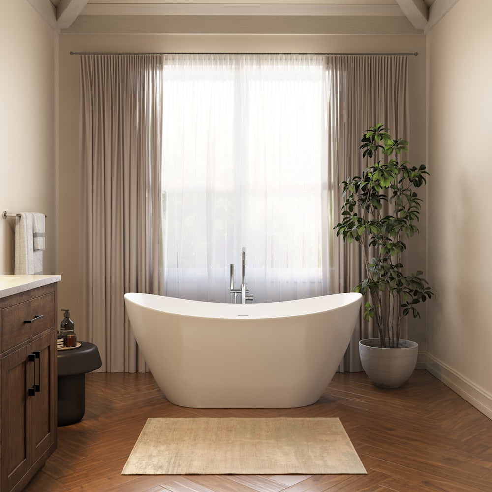 HALLSTATT F1 Bathtub with integrated linear overflow and white drain
