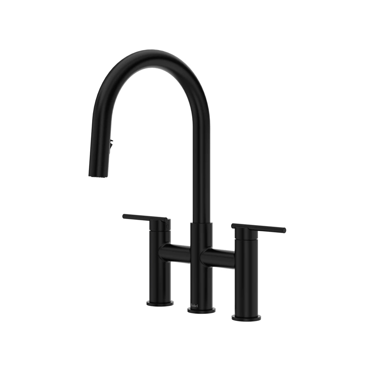 Bridge retractable kitchen faucet with hand spray and C-shaped LateralMC spout