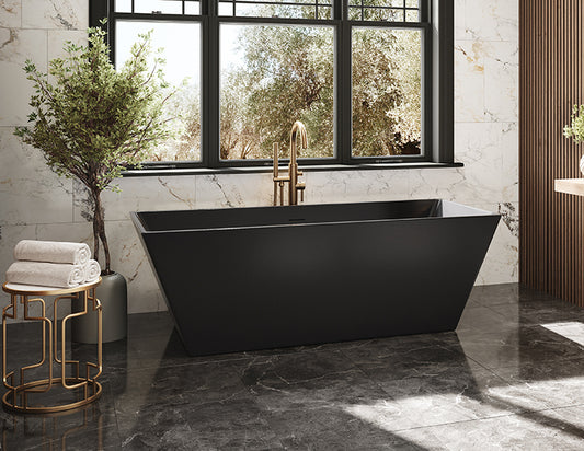 Aria Calando bathtub ext Matte Black int Glossy Black, Black drain cover