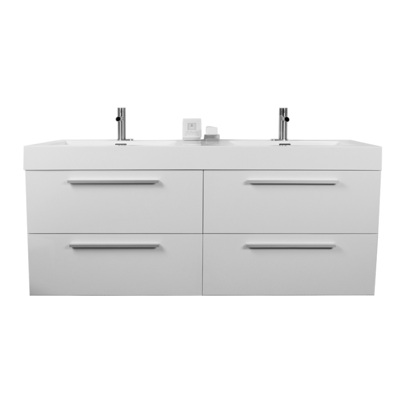 Ensemble lavabo double et vanité Blanc Laqué - RUBI