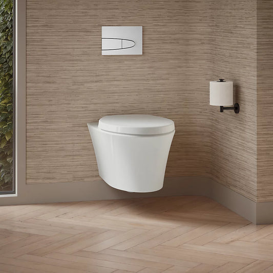 Toilette VEIL allongée et compacte, au mur, à chasse double