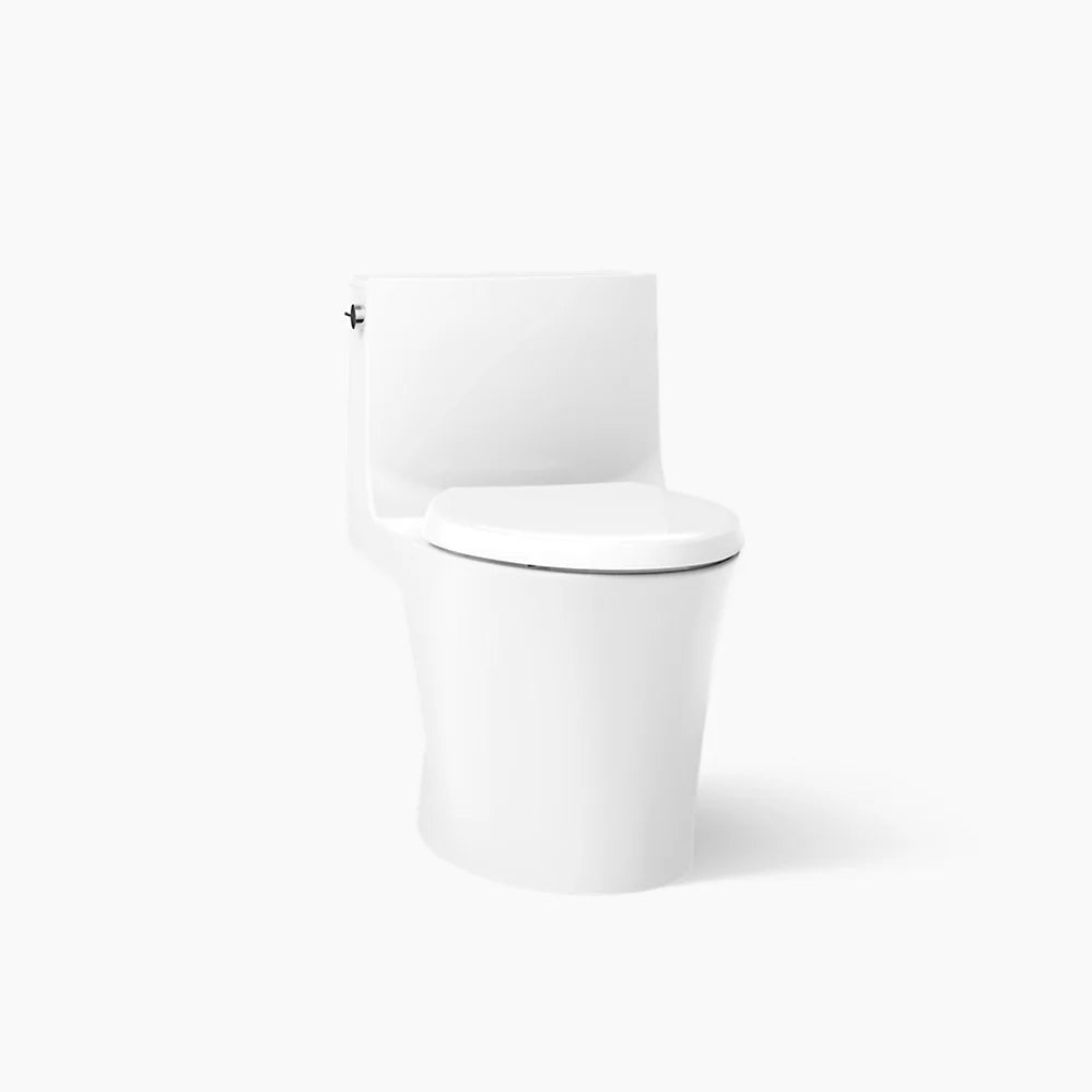 Toilette allongée monopièce VEIL avec siphon dissimulé, à chasse double