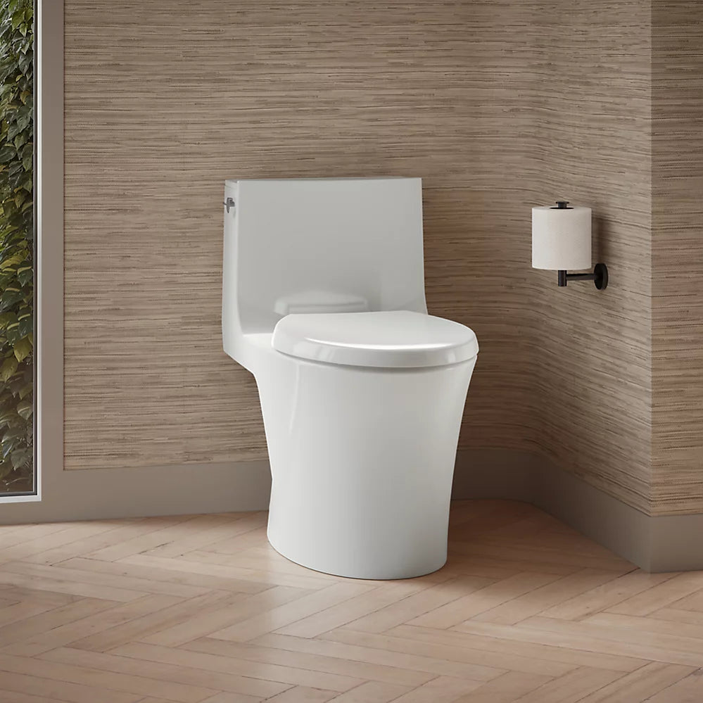 Toilette allongée monopièce VEIL avec siphon dissimulé, à chasse double