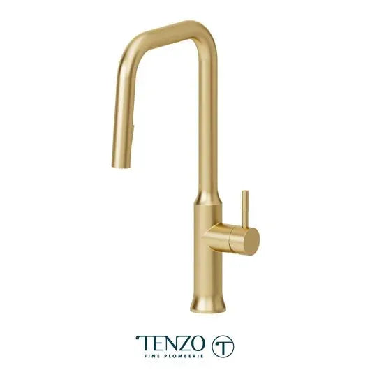 Robinet de cuisine Regia TENZO monocommande à douchette 2 fonctions et rétractables-or brossé