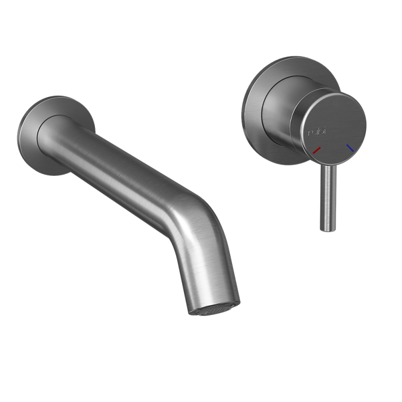 Robinet de lavabo mural Rubi Vertigo avec rosace-brushed inox
