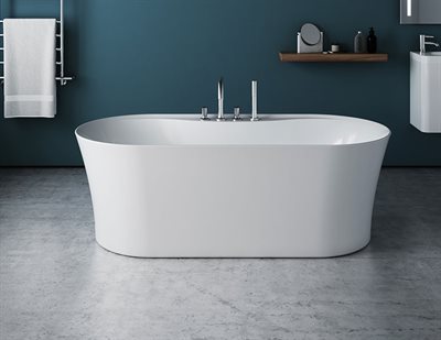 Opus Alto white bathtub, white drain cover