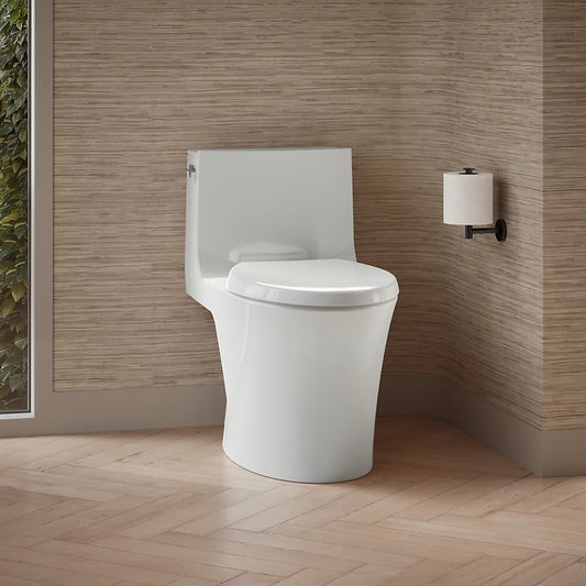 Toilette allongée monopièce VEIL avec siphon dissimulé, à chasse double - Kohler