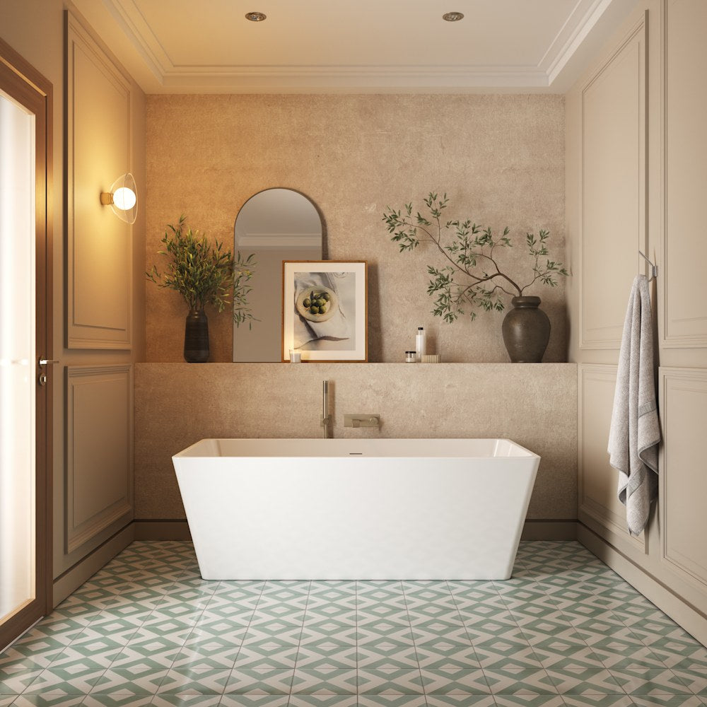 BERN F1 3167 Bathtub with Integrated Linear Overflow and White Drain
