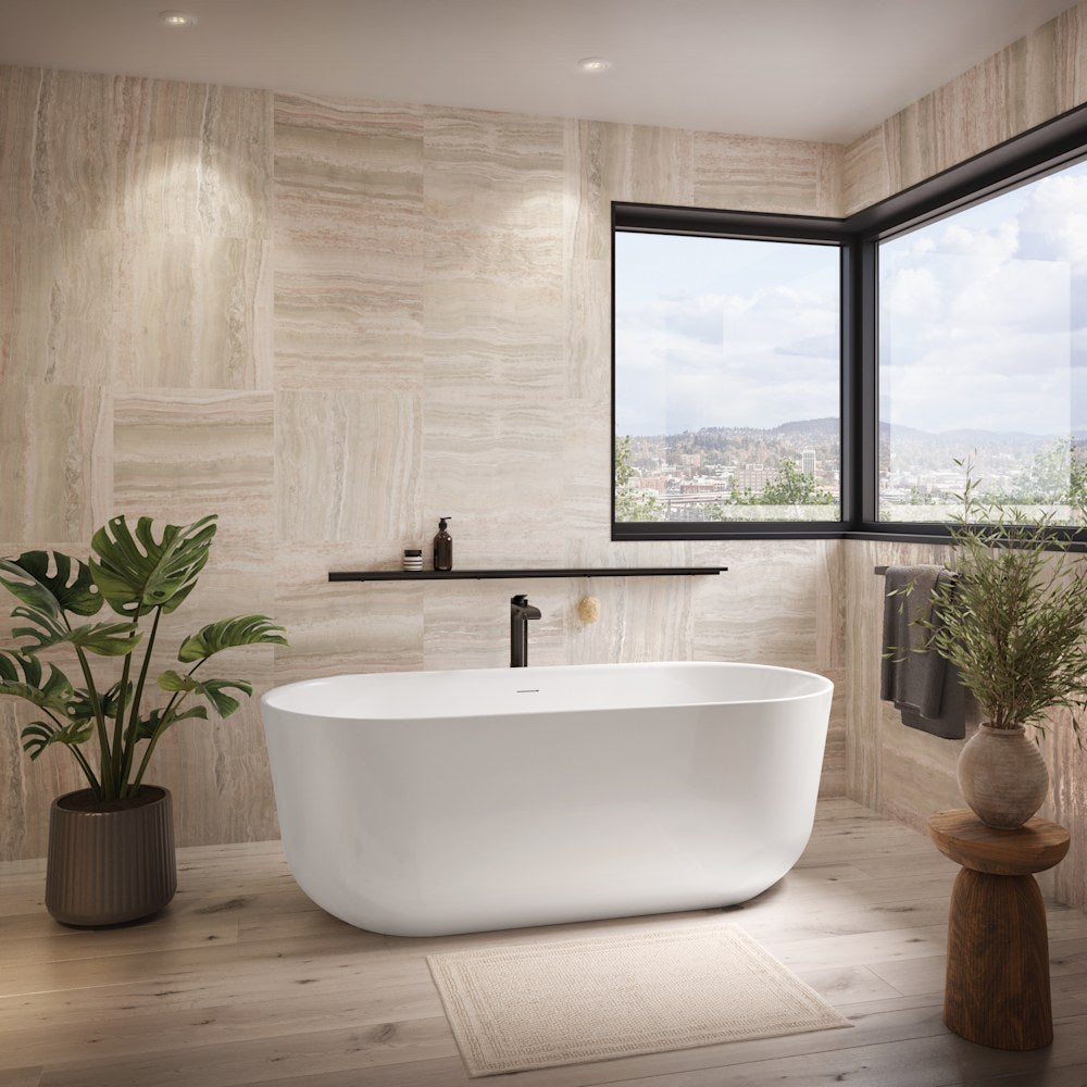 HAARLEM F1 3067 bathtub with integrated linear overflow and white drain
