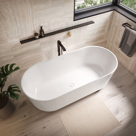 HAARLEM F1 3067 bathtub with integrated linear overflow and white drain