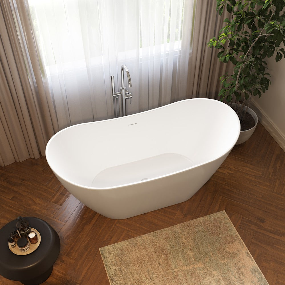 HALLSTATT F1 Bathtub with integrated linear overflow and white drain