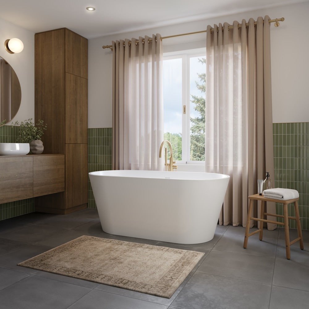 RIGA F1 bath with integrated linear overflow and white drain