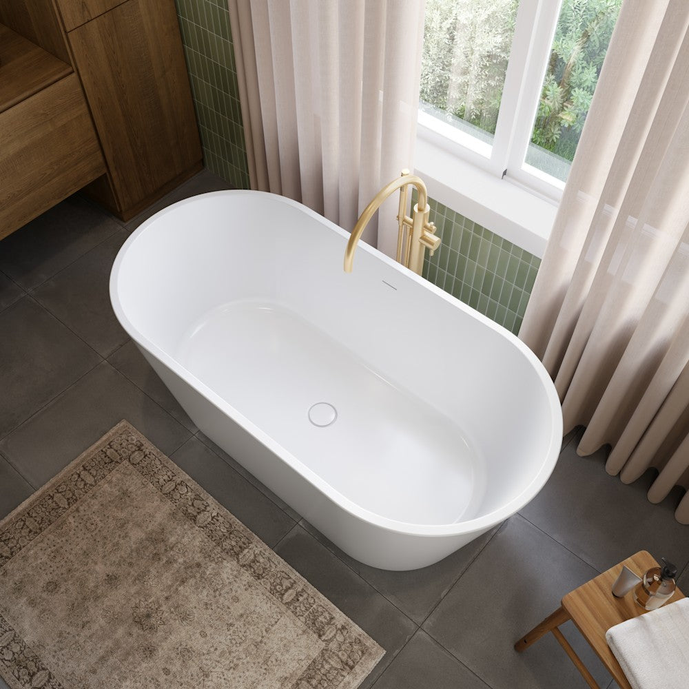 RIGA F1 bath with integrated linear overflow and white drain