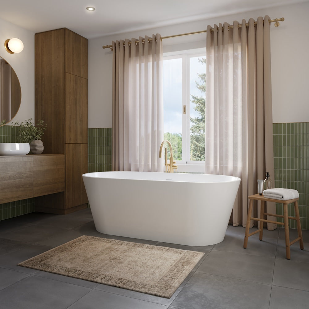 RIGA F1 bath with integrated linear overflow and white drain