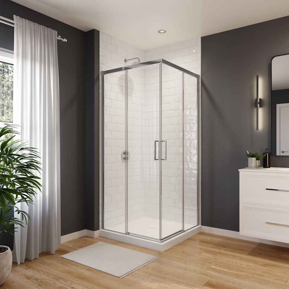 Sella 36 x 36 x 74 in. 8mm Clear Glass Sliding Corner Shower Door with Chrome Finish