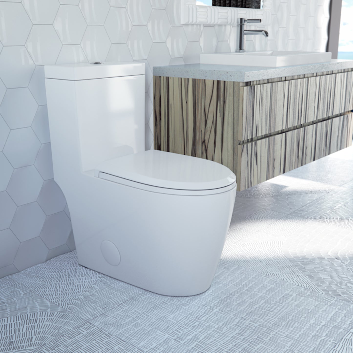 Prague one-piece elongated dual flush 4.1/6L toilet in white